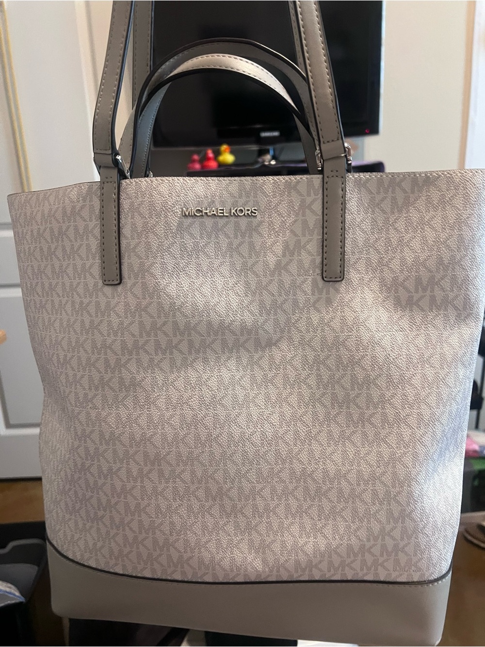 Michael Kors Light Beige/Taupe MK Logo Tote